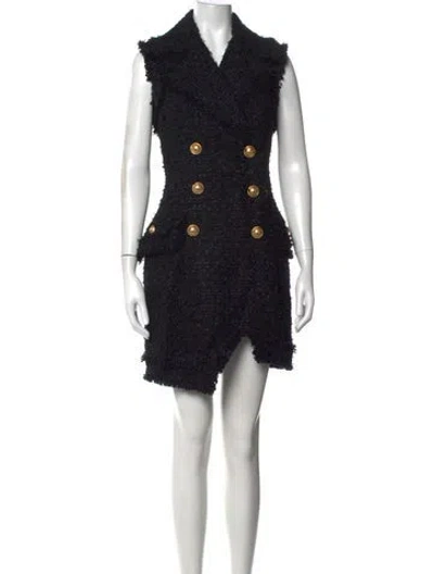 Pre-owned Balmain Tweed Pattern Mini Dress In Black