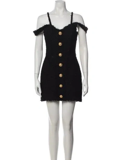 Pre-owned Balmain Tweed Pattern Mini Dress In Black