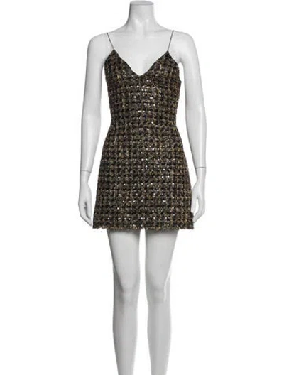 Pre-owned Balmain Tweed Pattern Mini Dress In Black/gold