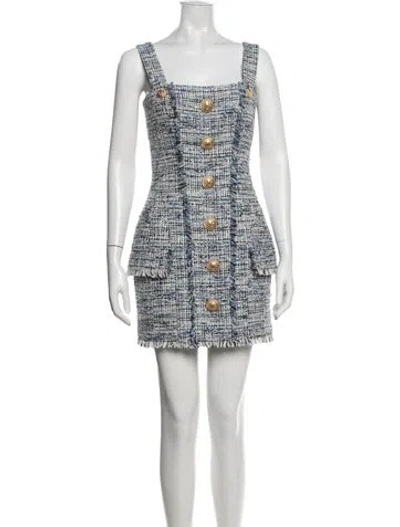 Pre-owned Balmain Tweed Pattern Mini Dress In Blue