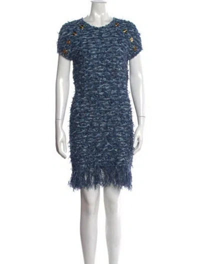 Pre-owned Balmain Tweed Pattern Mini Dress In Blue