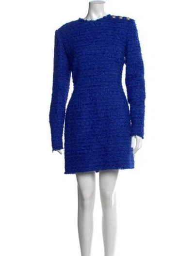 Pre-owned Balmain Tweed Pattern Mini Dress In Blue
