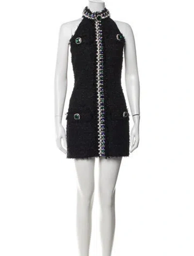 Pre-owned Balmain Tweed Pattern Mini Dress In Blue