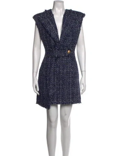 Pre-owned Balmain Tweed Pattern Mini Dress In Blue/metallic