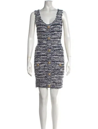 Pre-owned Balmain Tweed Pattern Mini Dress In Blue/white