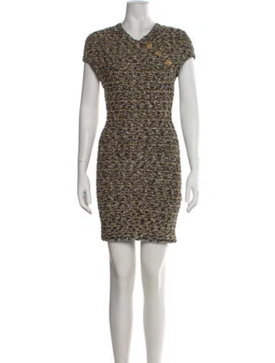 Pre-owned Balmain Tweed Pattern Mini Dress In Gold