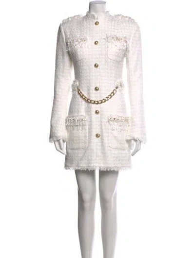 Pre-owned Balmain Tweed Pattern Mini Dress In Metallic/white