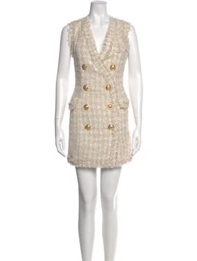 Pre-owned Balmain Tweed Pattern Mini Dress In Neutral