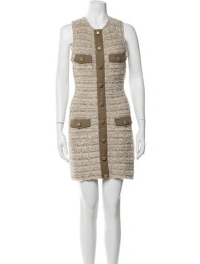 Pre-owned Balmain Tweed Pattern Mini Dress In Neutrals