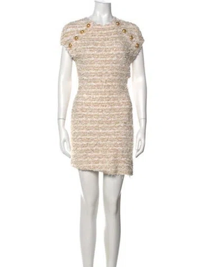 Pre-owned Balmain Tweed Pattern Mini Dress W/ Tags