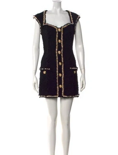 Pre-owned Balmain Tweed Pattern Mini Dress W/ Tags In Black
