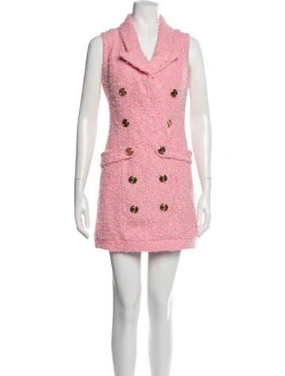 Pre-owned Balmain Tweed Pattern Mini Dress W/ Tags In Pink