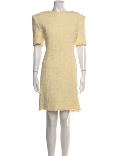 Pre-owned Balmain Tweed Pattern Mini Dress In Yellow