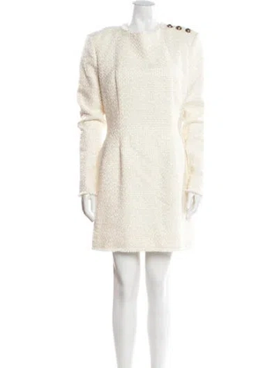 Pre-owned Balmain Tweed Pattern Mini Dress In Yellow