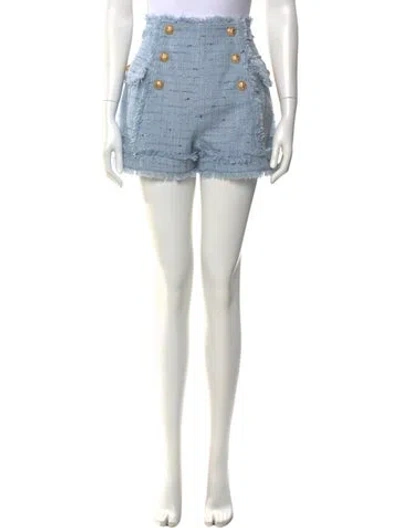 Pre-owned Balmain Tweed Pattern Mini Shorts In Blue