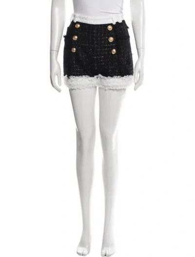Pre-owned Balmain Tweed Pattern Mini Shorts In White