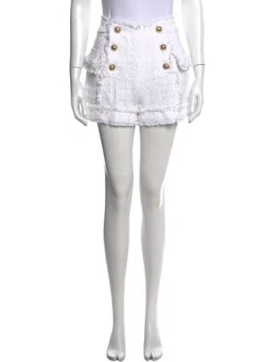Pre-owned Balmain Tweed Pattern Mini Shorts In White