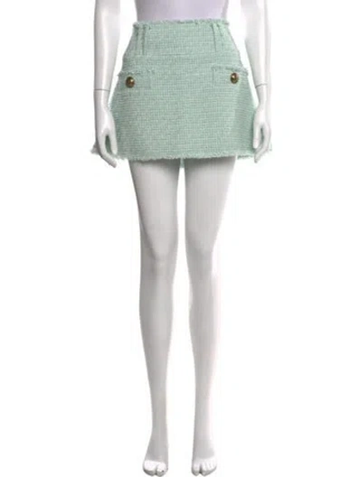 Pre-owned Balmain Tweed Pattern Mini Skirt In Green