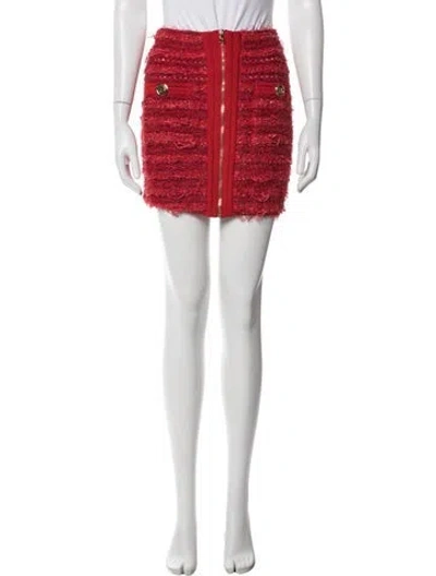 Pre-owned Balmain Tweed Pattern Mini Skirt In Metallic/red