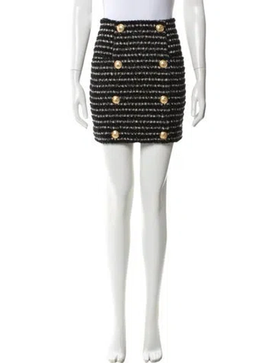 Pre-owned Balmain Tweed Pattern Mini Skirt W/ Tags In Black
