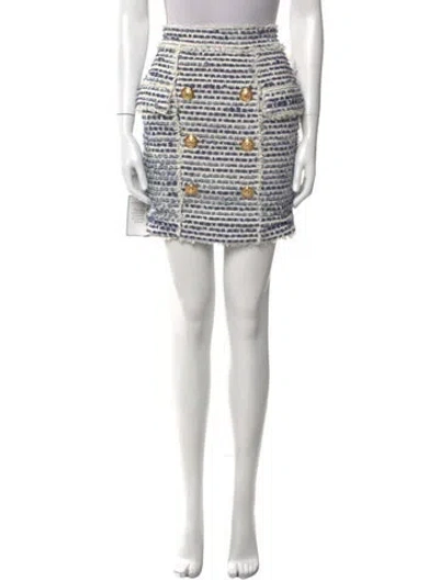 Pre-owned Balmain Tweed Pattern Mini Skirt W/ Tags In Blue