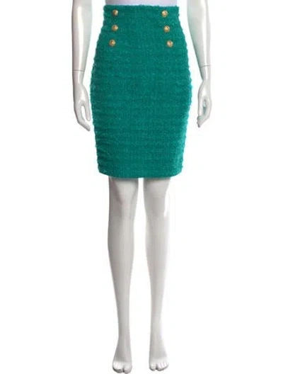 Pre-owned Balmain Tweed Pattern Mini Skirt W/ Tags In Green