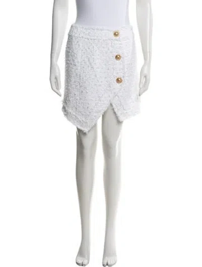 Pre-owned Balmain Tweed Pattern Mini Skirt W/ Tags In White