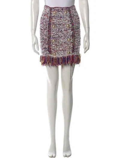 Pre-owned Balmain Tweed Pattern Mini Skirt In White