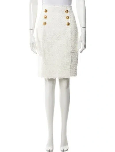 Pre-owned Balmain Tweed Pattern Mini Skirt In White
