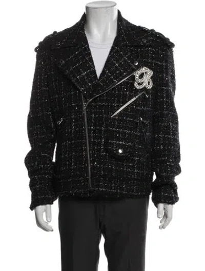 Pre-owned Balmain Tweed Pattern Moto Jacket In Multi