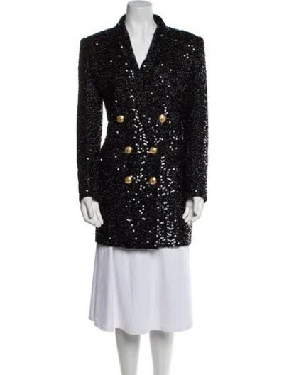 Pre-owned Balmain Tweed Pattern Peacoat In Black