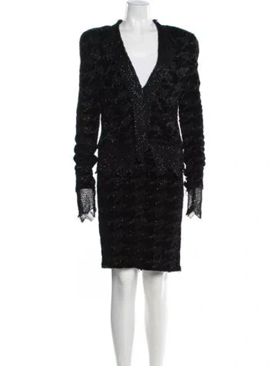 Pre-owned Balmain Tweed Pattern Skirt Set In Black