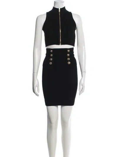 Pre-owned Balmain Tweed Pattern Skirt Set In Black