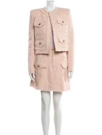 Pre-owned Balmain Tweed Pattern Skirt Suit In Pink