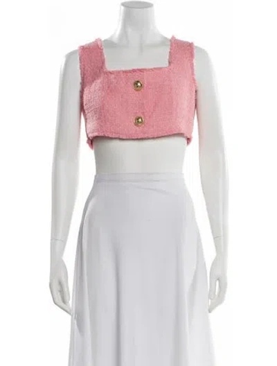 Pre-owned Balmain Tweed Pattern Square Neckline Crop Top In Pink