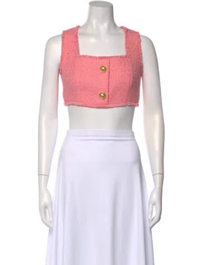 Pre-owned Balmain Tweed Pattern Square Neckline Crop Top In Purple