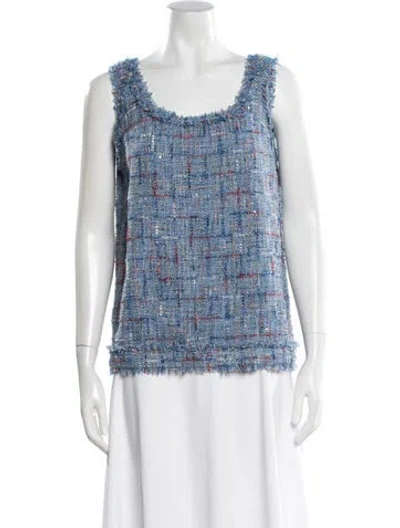 Pre-owned Balmain Tweed Pattern Square Neckline Top In Blue