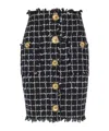 Balmain Tweed Midi Skirt High Waist Buttons In Black