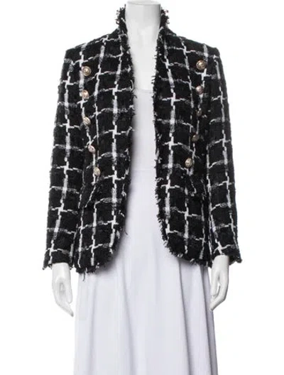 Pre-owned Balmain Tweed Plaid Print Blazer In Black