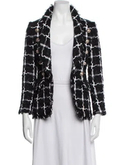 Pre-owned Balmain Tweed Plaid Print Blazer In Black