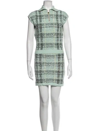Pre-owned Balmain Tweed Plaid Print Skirt Set In Silver