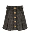 Balmain Button-embellished Pleated Metallic Tweed Mini Skirt In Black