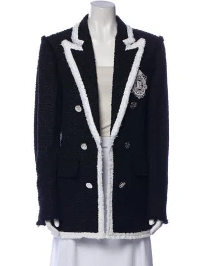 Pre-owned Balmain Tweed Printed Coat In Blue