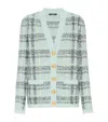 Balmain Loose Glitter Tweed Cardigan In Green