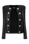 Balmain Sequin-embellished Tweed Jacket In Black