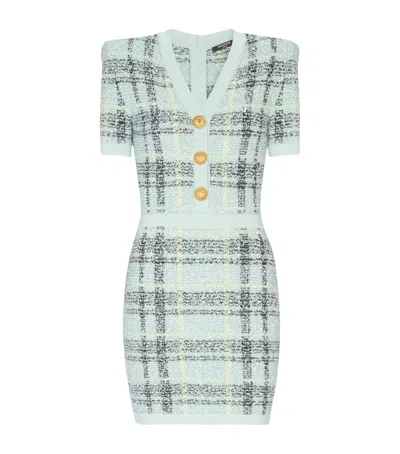 Balmain Tweed Sequin Mini Dress In Green