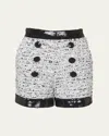 Balmain Tweed Sequined Shorts In White Blk