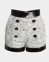 Balmain Tweed Sequined Shorts In White Blk