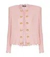 Balmain Tweed Jacket With All-over Sequins And Structured Shoulders In Pink