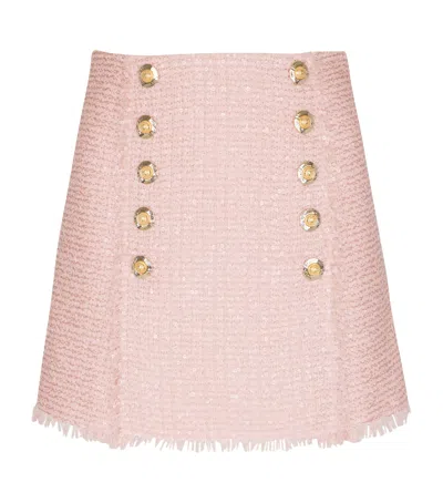 Balmain Tweed Sequinned Mini Skirt In Pink